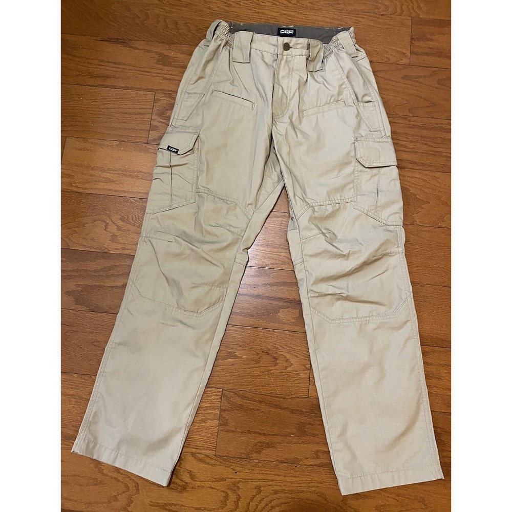 CQR Mens Mid Rise Straight Leg Lightweight Khaki Tactical Cargo Pants 30x30